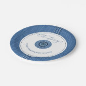 Blauer Jean mit Stichen und Knopfjunge Dusche Pappteller (Schrägansicht)