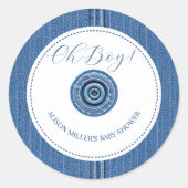 Blauer Jean mit Stichen und Knopfjunge Dusche Runder Aufkleber (Vorderseite)