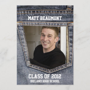 Blauer Jean-Taschen-Foto-Abschluss Einladung