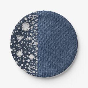 Blauer Jeans-Denim und Diamanten-Bling-Diamant-Par Pappteller