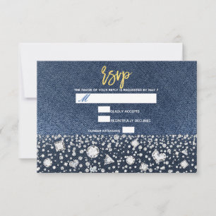 Blauer Jeans-Denim und Diamanten-Bling Diamant-RSV RSVP Karte