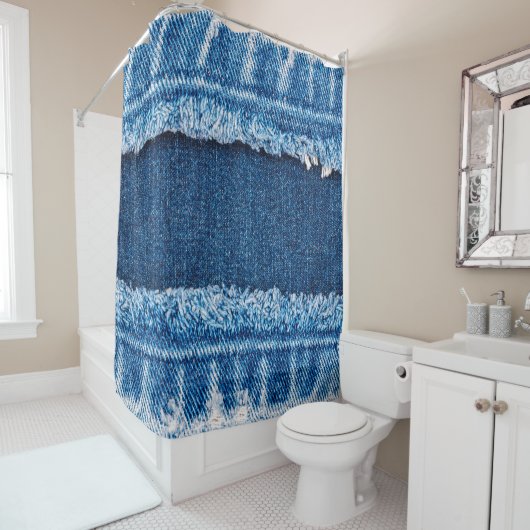 Blauer Jeans Stoff Textur Duschvorhang (Beispiel)