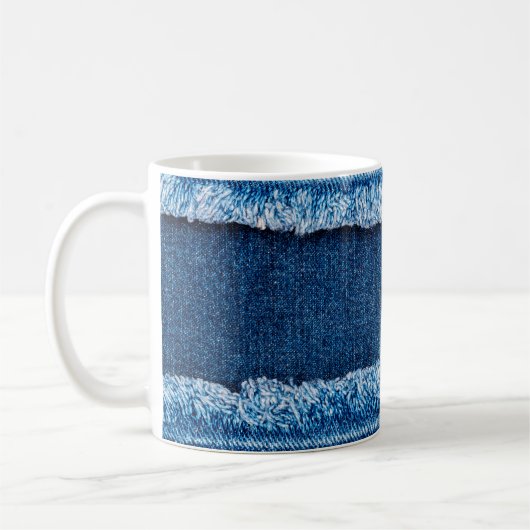 Blauer Jeans Stoff Textur Kaffeetasse (Links)