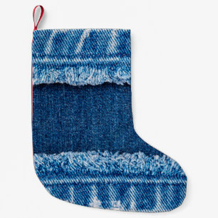Blauer Jeans Stoff Textur Kleiner Weihnachtsstrumpf
