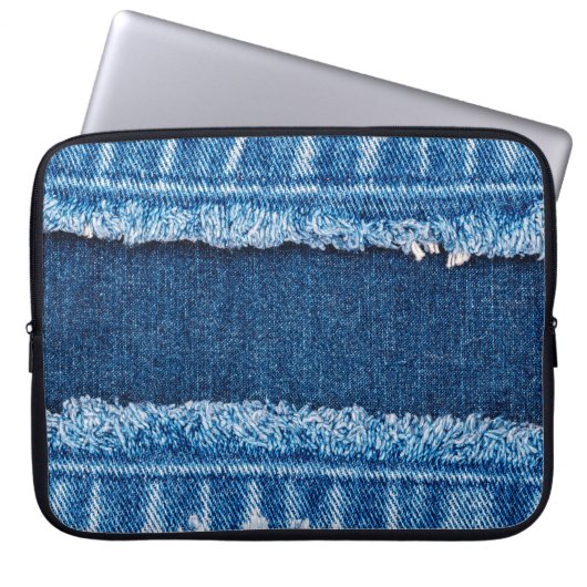 Blauer Jeans Stoff Textur Laptopschutzhülle (Vorderseite)