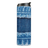 Blauer Jeans Stoff Textur Thermosbecher (Nach links gedreht)