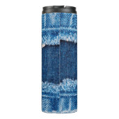 Blauer Jeans Stoff Textur Thermosbecher (Rückseite)
