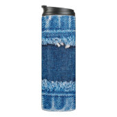 Blauer Jeans Stoff Textur Thermosbecher (Nach rechts gedreht)