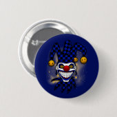 Blauer Joker Wirbel Augen Screwball-Grafiken Button (Vorne & Hinten)