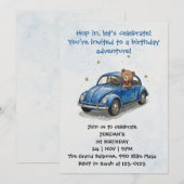 Blauer Junge Aquarell-Teddybär fährt Auto Einladung (Vorne/Hinten)