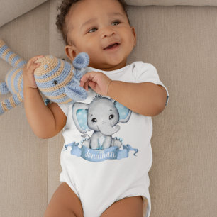 Blauer Junge Elefant Personalisierter Name Baby Strampler