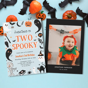 Blauer Junge Foto Zwei Gruseliger Halloween 2. Geb Einladung