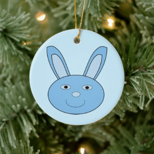 Blauer Junge-Hasen-Gesicht Individueller Name Weih Keramik Ornament