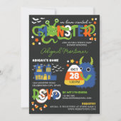 Blauer Junge Monster Typografie Halloween Kinderdu Einladung (Vorderseite)