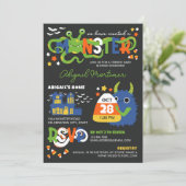 Blauer Junge Monster Typografie Halloween Kinderdu Einladung (Stehend Vorderseite)