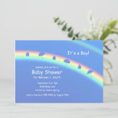 Blauer Junge Regenschirme und Tropfen Einladung (Stehend Vorderseite)