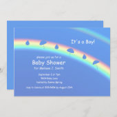 Blauer Junge Regenschirme und Tropfen Einladung (Vorne/Hinten)