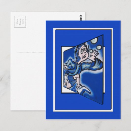blauer Junge Runnin' (vert frame) Postkarte (Vorne/Hinten)