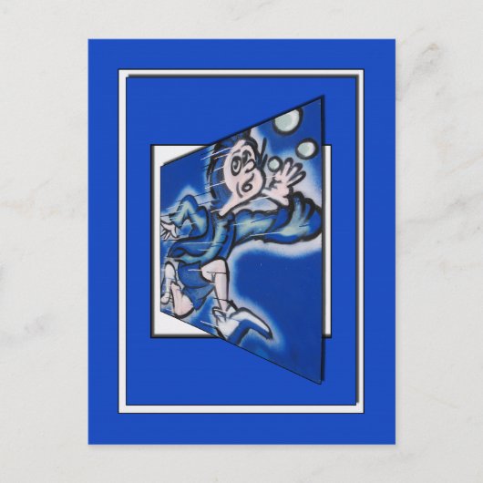 blauer Junge Runnin' (vert frame) Postkarte (Vorderseite)