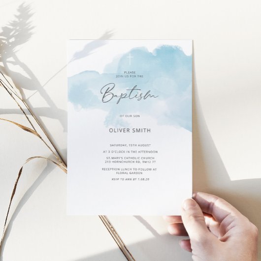 Blauer Junge Taufe einladen. Erste Heilige Kommune Einladung