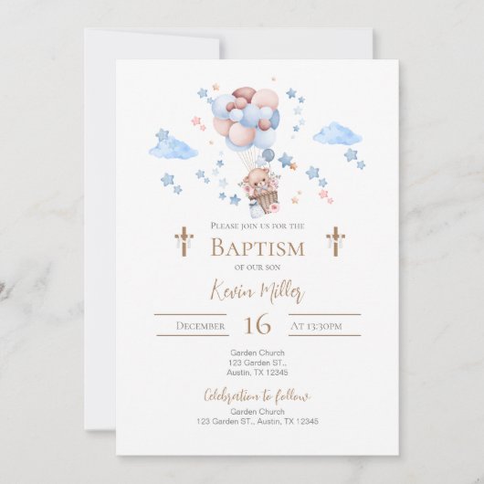 Blauer Junge Taufe Einladung (Vorderseite)