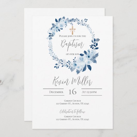 Blauer Junge Taufe Einladung (Vorne/Hinten)
