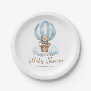 Blauer Junge Teddybär Kaum warten Babyparty Pappteller