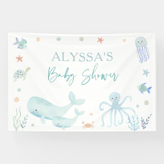 Blauer Junge unter der Sea Baby-Dusche Banner (Horizontal)