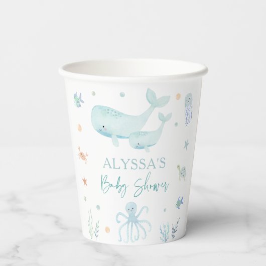 Blauer Junge unter der Sea Baby-Dusche Pappbecher (Rückseite)