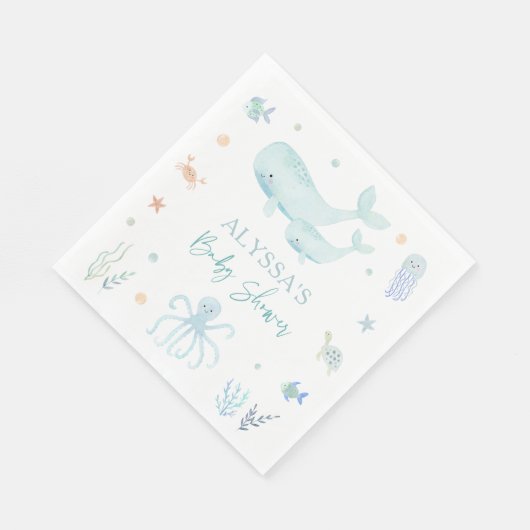 Blauer Junge unter der Sea Baby-Dusche Serviette (Ecke)