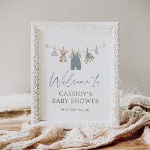 Blauer Jungen-Babymode Baby-Party-Willkommensschil Poster