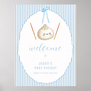 Blauer Jungen-Bogen Asiatische Teigtasche Baby Sho Poster