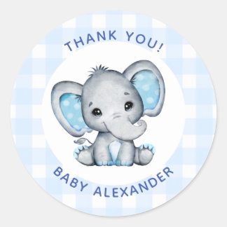 Blauer Jungen-Elefanten-Aufkleber für Baby-Party-G Runder Aufkleber