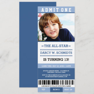 Blauer Jungen-Sport-Karten-Geburtstags-Party lädt Einladung