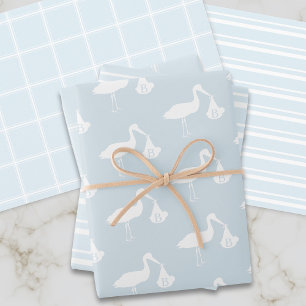 Blauer Jungen-Storch-Baby-Party-Geschenkpapierböge Geschenkpapier Set