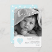 Blauer Jungen-Tauftaufe-Foto danken Ihnen Dankeskarte (Vorne/Hinten)