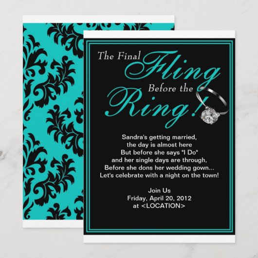 Blauer Junggeselinnen-Abschied Einladung (Vorne/Hinten)