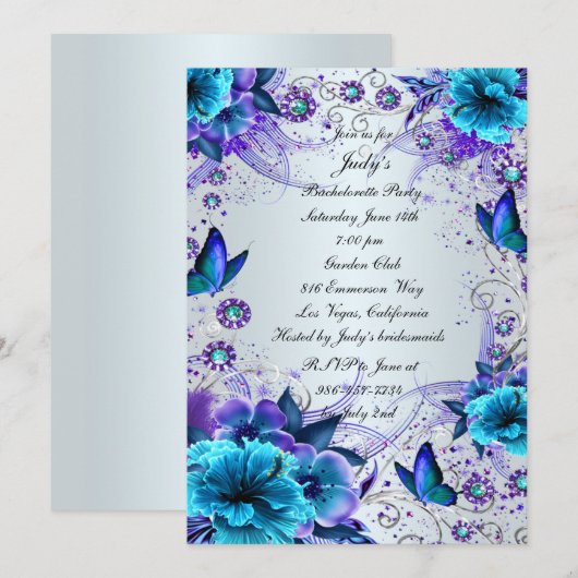Blauer Junggeselinnen-Abschied Einladung (Vorne/Hinten)