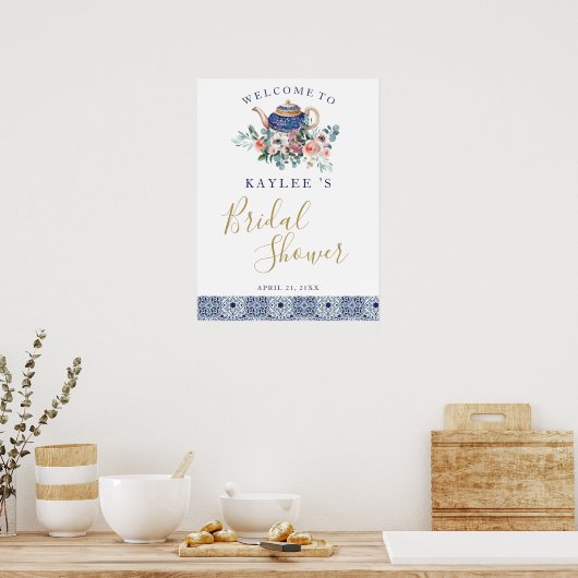 Blauer Kachel Blumenteapotheke Bridal Duwerwelcome Poster (Küche)