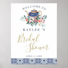 Blauer Kachel Blumenteapotheke Bridal Duwerwelcome Poster