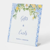 Blauer Kachel und Lemon Hochzeitsgeschenke & Karte Sockelschild (Vorderseite)