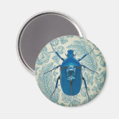 Blauer Käfer auf Feathery Blue Blätter Magnet (Vorderseite/Rückseite)
