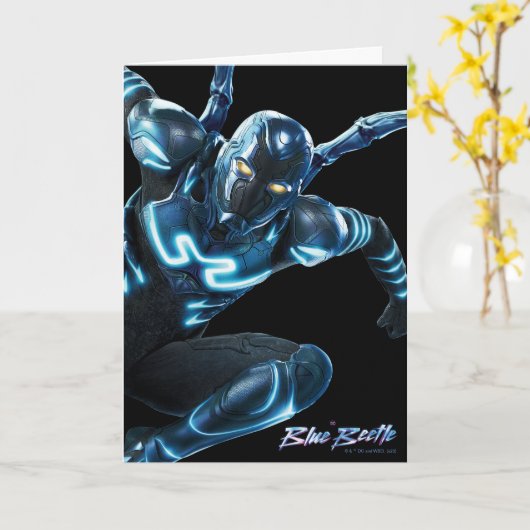 Blauer Käfer Leaping Art Karte (Gelbe Blume)