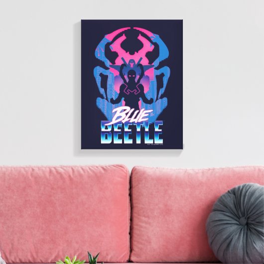 Blauer Käfer Retrowave gegen Grafik Leinwanddruck (Insitu (Wohnzimmer))