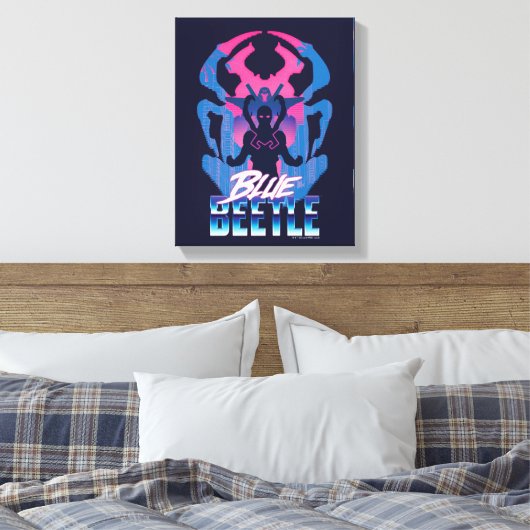Blauer Käfer Retrowave gegen Grafik Leinwanddruck (Insitu (Schlafzimmer))