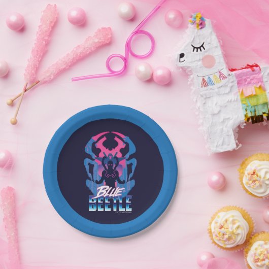 Blauer Käfer Retrowave gegen Grafik Pappteller (Party)