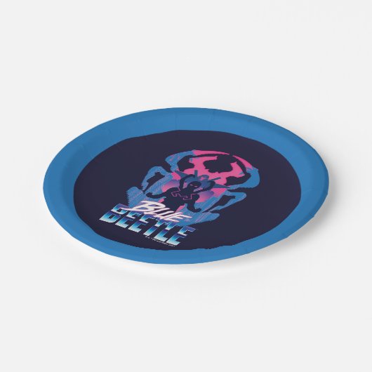 Blauer Käfer Retrowave gegen Grafik Pappteller (Schrägansicht)