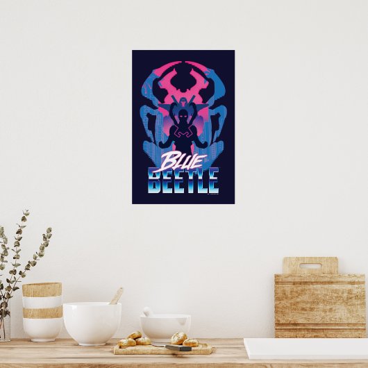 Blauer Käfer Retrowave gegen Grafik Poster (Küche)