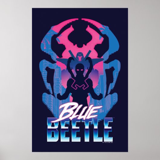 Blauer Käfer Retrowave gegen Grafik Poster (Vorne)