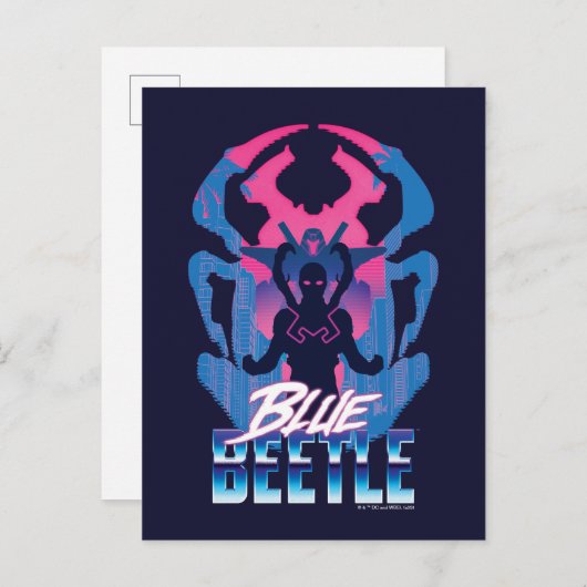 Blauer Käfer Retrowave gegen Grafik Postkarte (Vorne/Hinten)